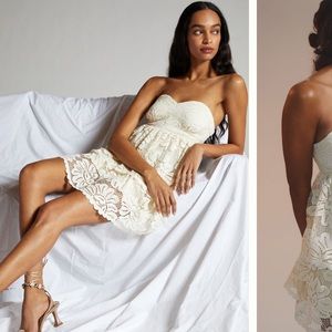 Anthropology Maeve Strapless Lace Mini Dress Lace Size M